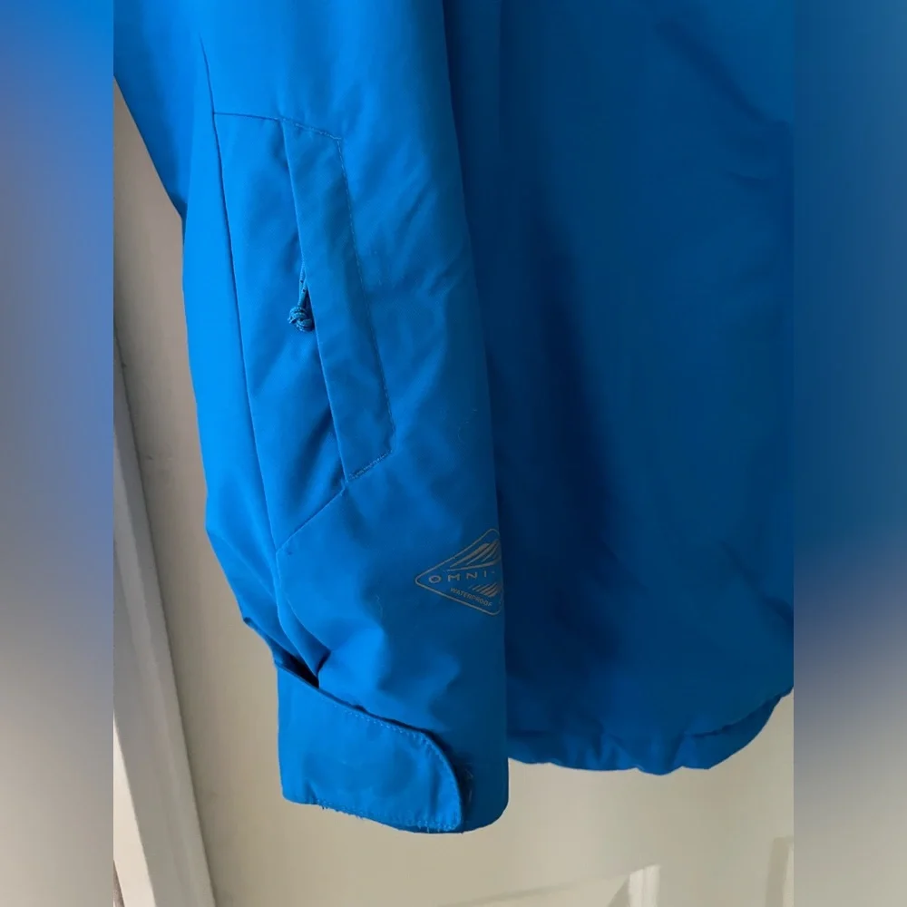 Men’s Columbia Omni-heat blue hooded winter jacket, multiple pockets, Velcro-S
